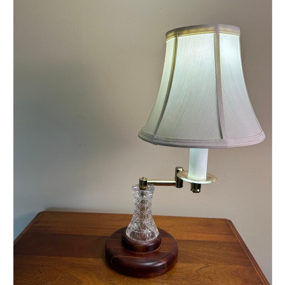 Vintage Wood & Faceted Glass Swing Arm Table Lamp – Adjustable Locking Arm
